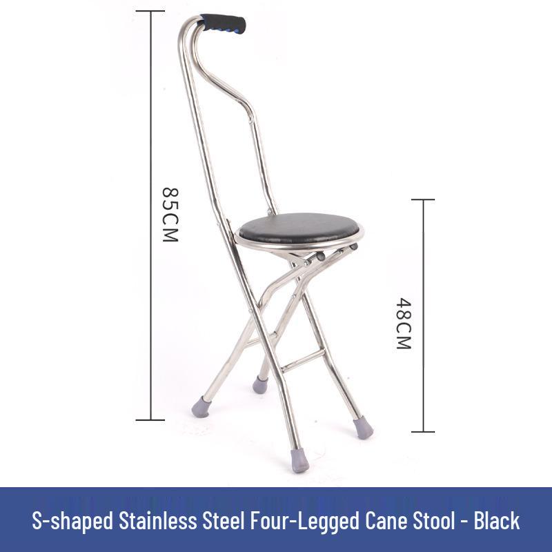 Multi-functional Anti-slip Folding Cane Stool for Elderly – Lightweight and Four-legged Chair for Outdoor Walking