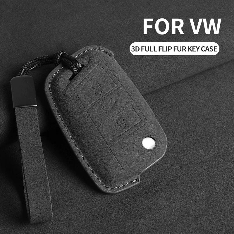 Suede Car Flip Key Case Cover for VW Volkswagen Golf 7 MK7 Tiguan MK2 T-roc Skoda Octavia Kodiaq Karoq Seat Ateca Leon Passat
