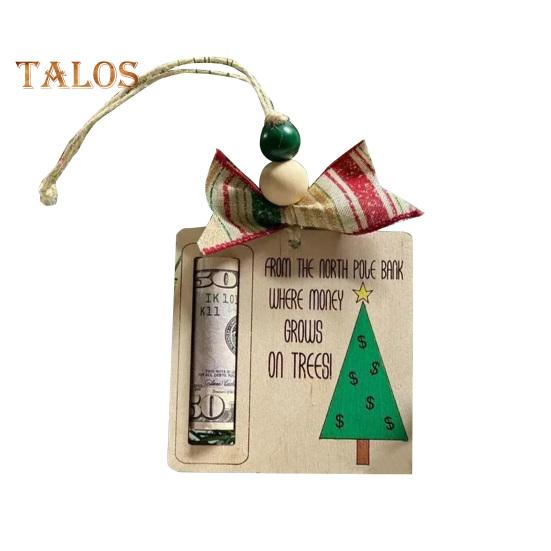 Handmade Wooden Money Holder Christmas Tree Reindeer Money Clip Wallet Ornament with Blessing Placing Money Dispenser for Christmas Tree Home