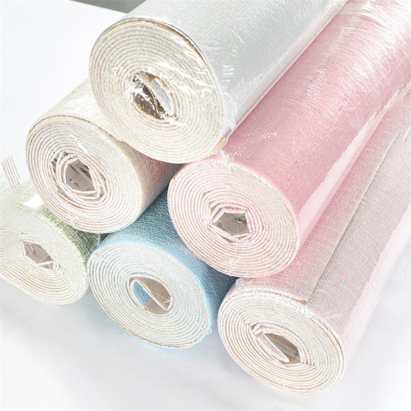 5 Meters / Roll 3D Self-adhesive Thicken Waterproof Wallpaper Linen Textured Pure Color Home Decorative Refurbished Sticker