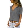 Women V Neck Tops Solid Blouse Short Sleeve Fashion Tees Loose Summer