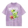 2026 Vintage Washed Black Mojito Cocktail Graphic T Shirt Summer Fruit Drink Floral Oversized Casual Streetwear Short Sleeve Tee