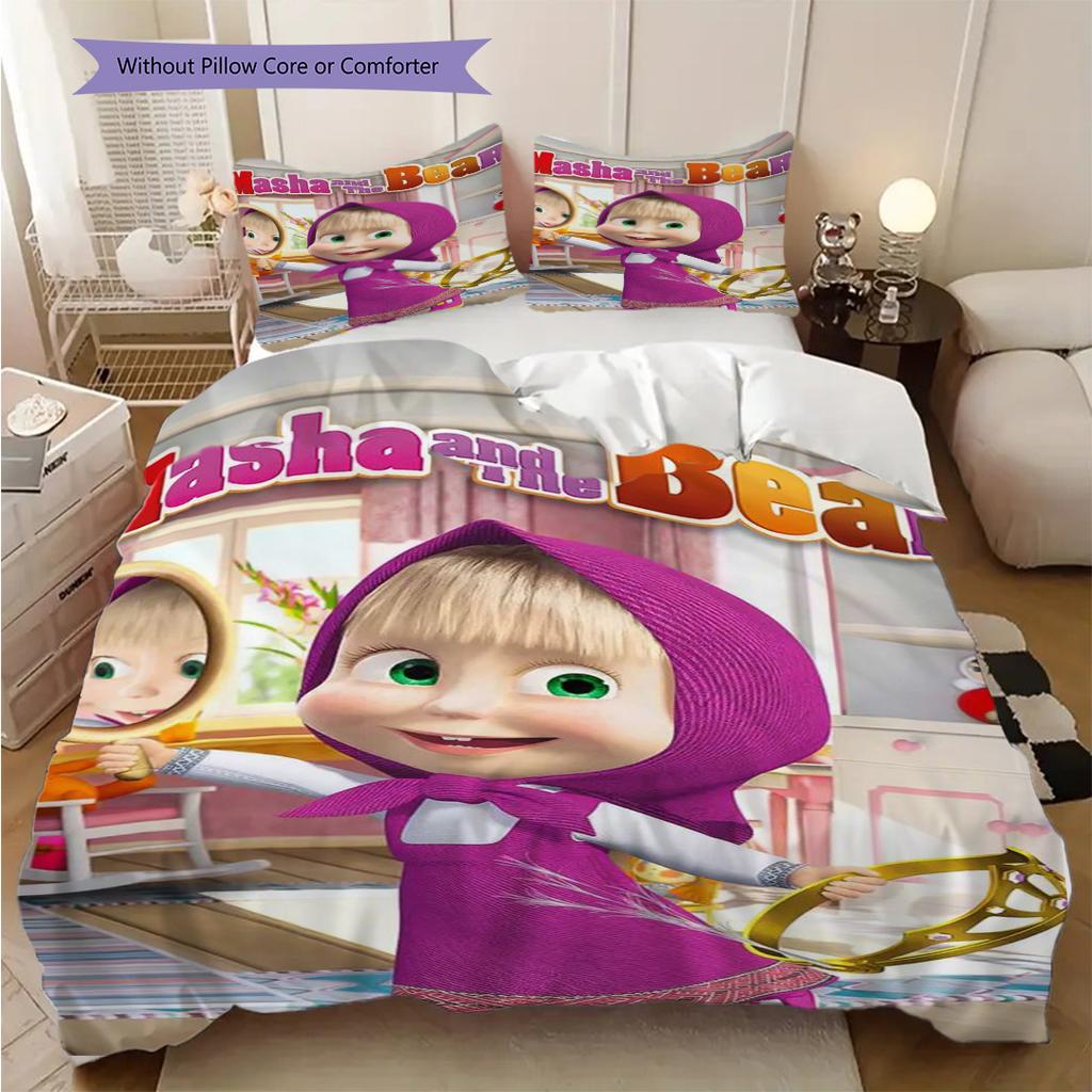 Russian comedy animation Masha and the Bear Comfortable Duvet Cover and Pillowcases (1 duvet cover + 2 pillowcases, duvet insert not included) T2