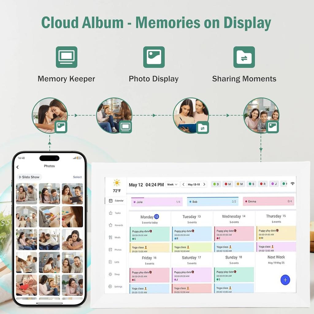 15,6-дюймовый умный цифровой календарь-планировщик с сенсорным экраном, настенное/настольное крепление, семейная таблица обязанностей, WiFi, интерактивный дисплей, управление через приложение