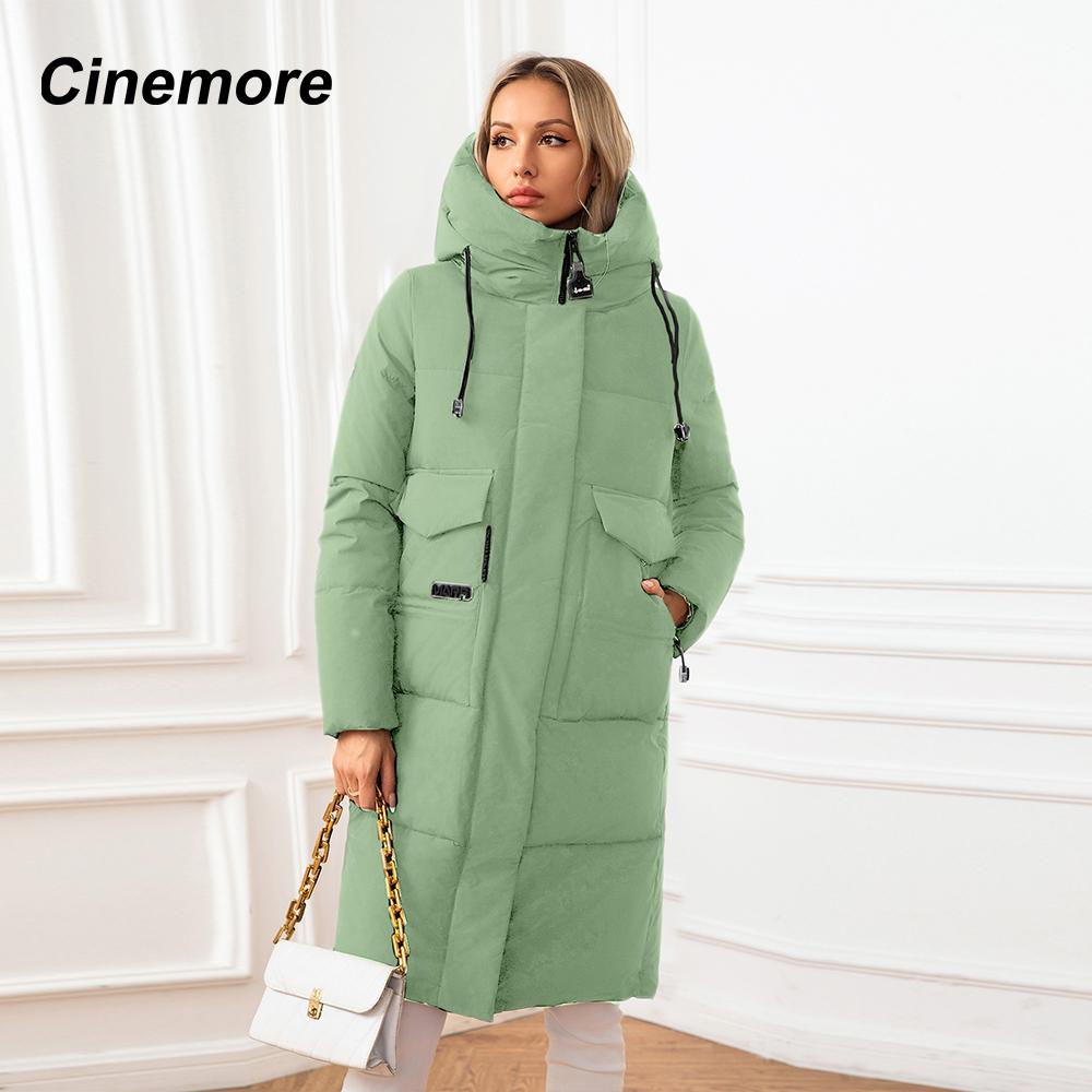Cinemore Женская куртка, зима 2024, теплые длинные парки, верхняя одежда с капюшоном, женская одежда, модный пуховик, женское пальто 06