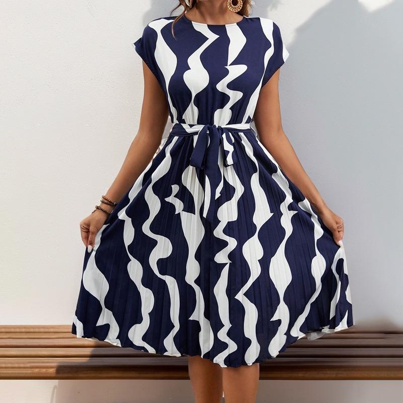 Elegant Personality Abstract Pattern Printed Pleated Dress