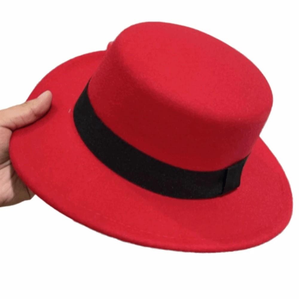 Solid Color Men's Felt Hat Elegant Women Jazz Hat Vintage Woolen Flat Top Hat Autumn