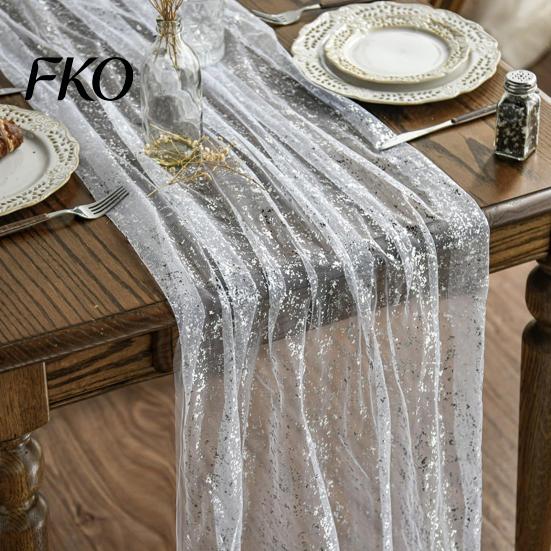 Table Runner Glittery Runner, Sheer Flowing Tulle Elegant Charming Dining Accessory for Home Wedding Baby Shower Bridal