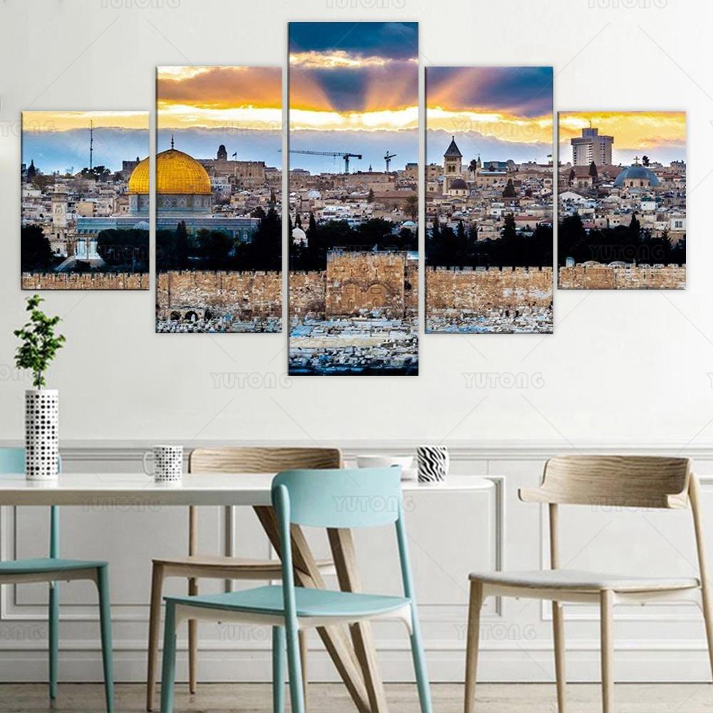 Unframed 5 Panel Al Aqsa Jerusalem Palestinian Israel Mosque Cuadros Canvas HD Posters Wall Art Pictures HD Paintings Home Decor