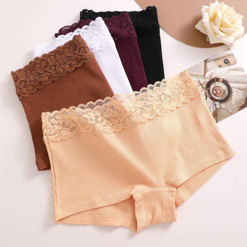 FINETOO Pure Cotton  Boxer Briefs for Women Boy Short Lace Belt Panties Soft Breathable Underwear