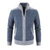 Plaid Lined Zipper Closure Male Sweater Coat Long Sleeve Patchwork Color Pockets Stand Collar Sweater Coat Men Knitwear