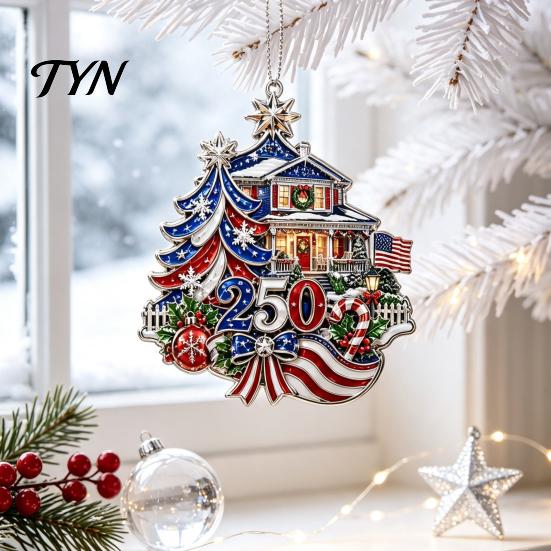 Patriotic Gift for Friends 250th Anniversary Christmas Ornament, Acrylic Hanging Decor Ornaments with Eagle Santa Liberty Bell,1776-2026 Commemorative