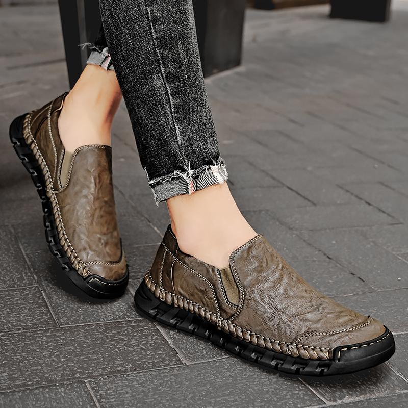 Мужская повседневная обувь из натуральной кожи ручной работы. Удобные мокасины. Мужская деловая обувь на плоской подошве.