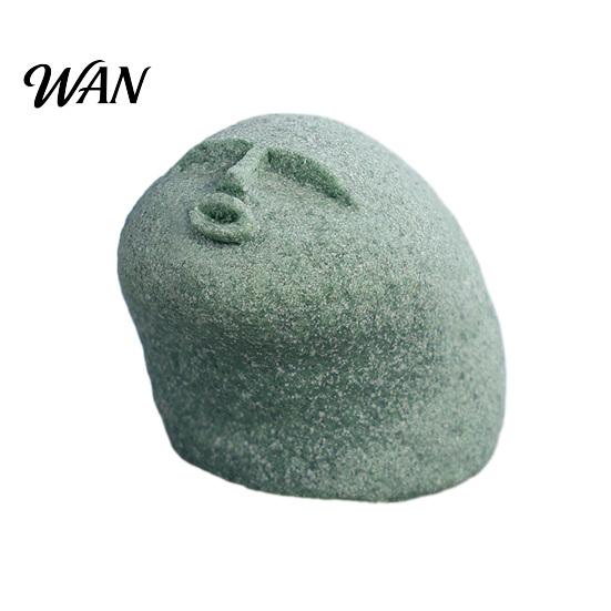 Blue Sandstone Statue Cute Stone Primitive Man Figurine Funny Stoneman Carving Face Home Atmosphere Enhancer Decoration for Garden Decor Fish
