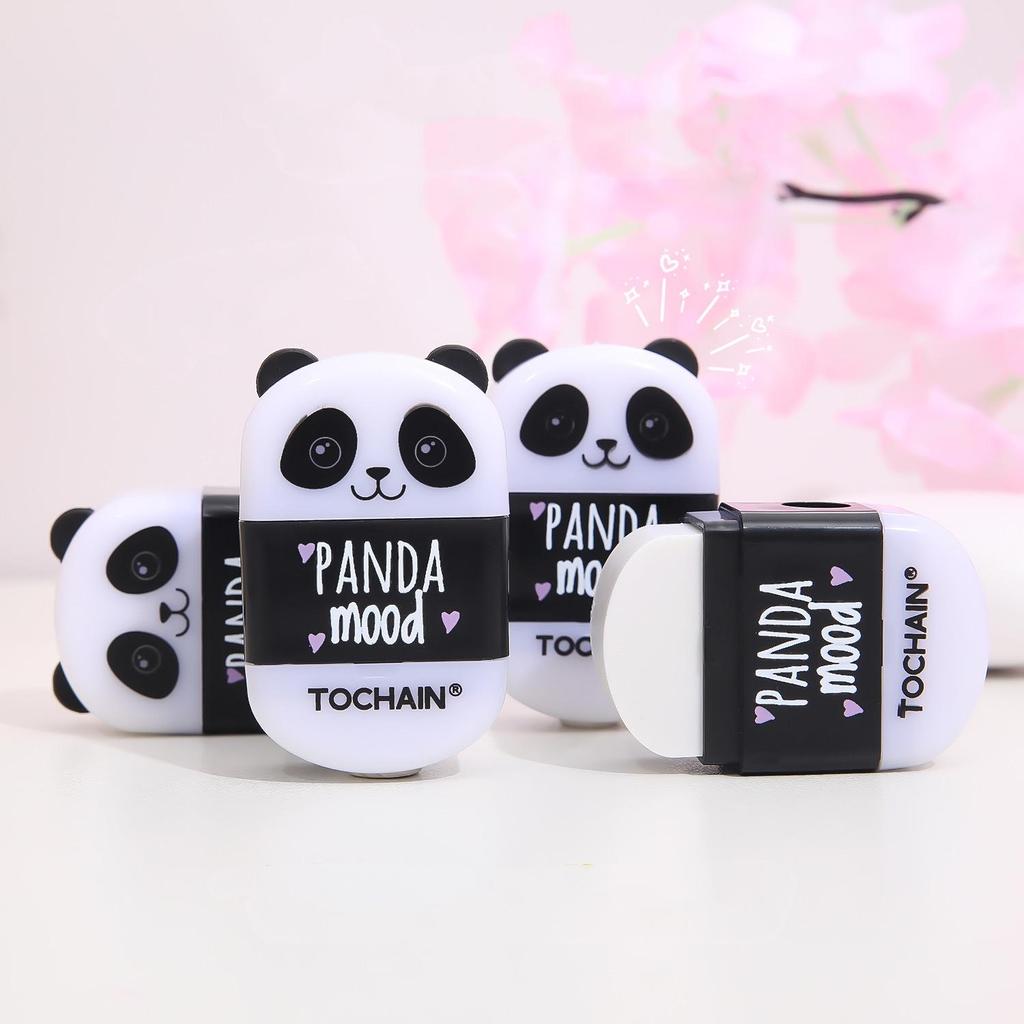 1pcs Panda Mood Eraser with Pencil Sharpener Rubber Cleaning Tools Office School Student