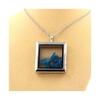 Stones and Minerals. Raw Neon Blue Apatite Necklace. Square Model. Color Silver.