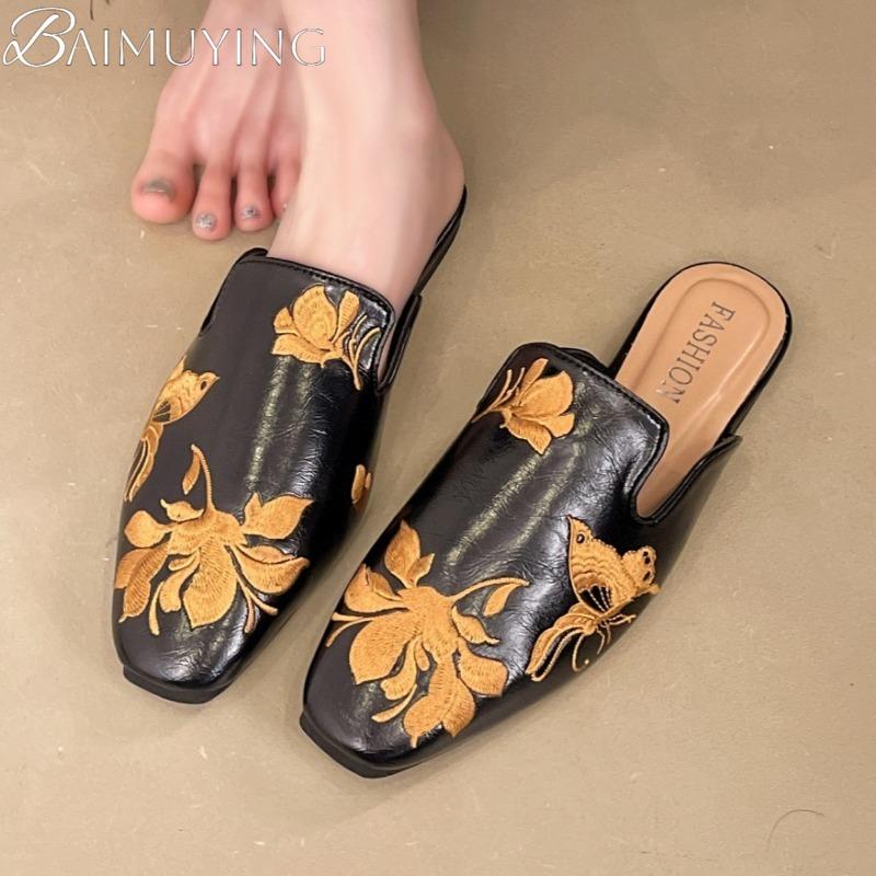 Модные женские тапочки, плоские сандалии, лоферы с квадратным носком, женские мюли, тренд 2025, летние, из мягкой кожи, неглубокие, на мягкой подошве, сандалии