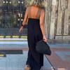 Women Evening Dress Cross Neck Off Shoulder Backless Robe Dress Solid Color Loose Maxi Dress for Beach Party Prom Vacation