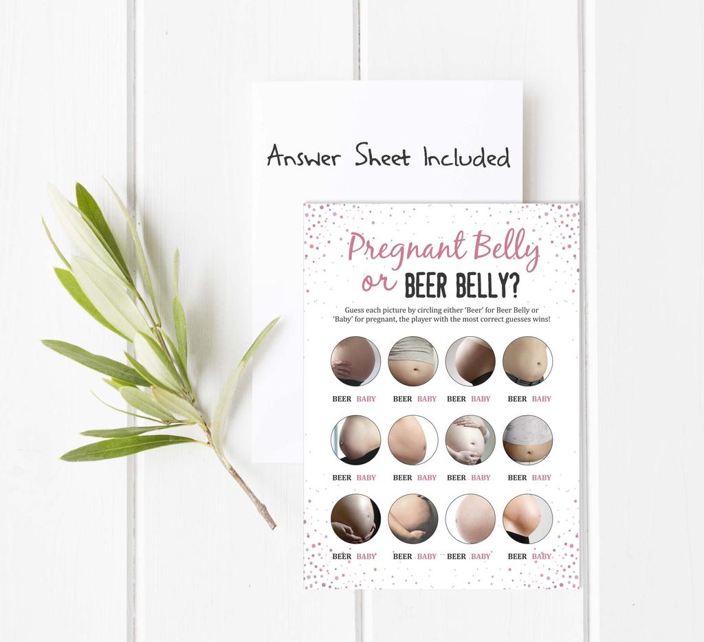 Inkdotpot Игра Baby Belly или Beer Belly Игра Baby Shower Карточки Игровые принадлежности для вечеринок Карточки с активностью Baby Shower Гендерно-нейтральные игры Мальчик или девочка
