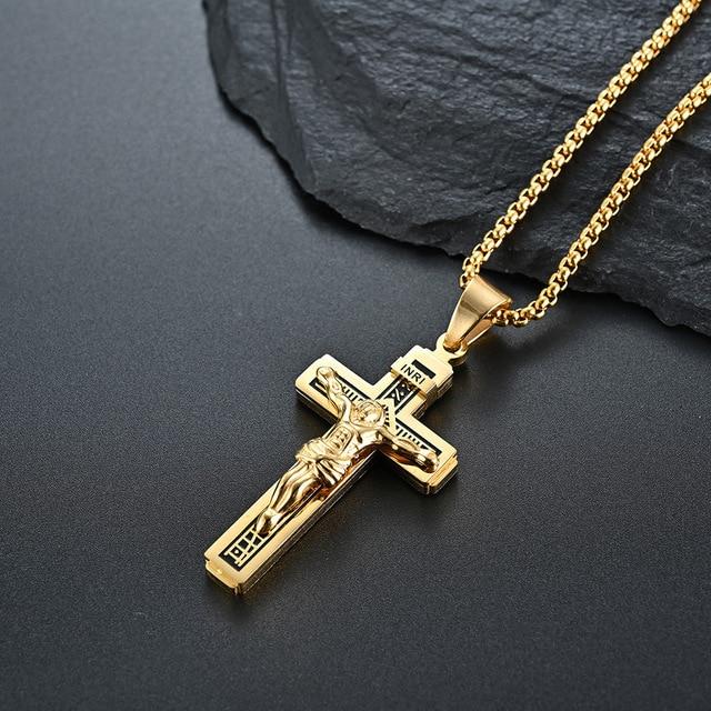 Personality Jesus Cross Necklace for Men Charm Stainless Steel Jesus Prayer Male Christian Collar Lucky Accessories