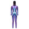 Front Zip-up Long Sleeve Hooded Bodysuit Metallic Shiny Jumpsuit with Leggings Tights for Women Rave Party Club