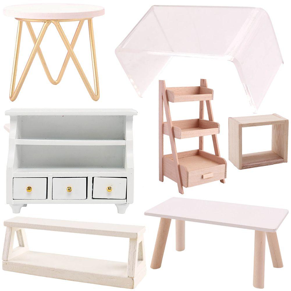 Scale Scenery Model Flower Rack Miniature Teatable Dollhouse Furniture Wood Stool Dolls Accessories