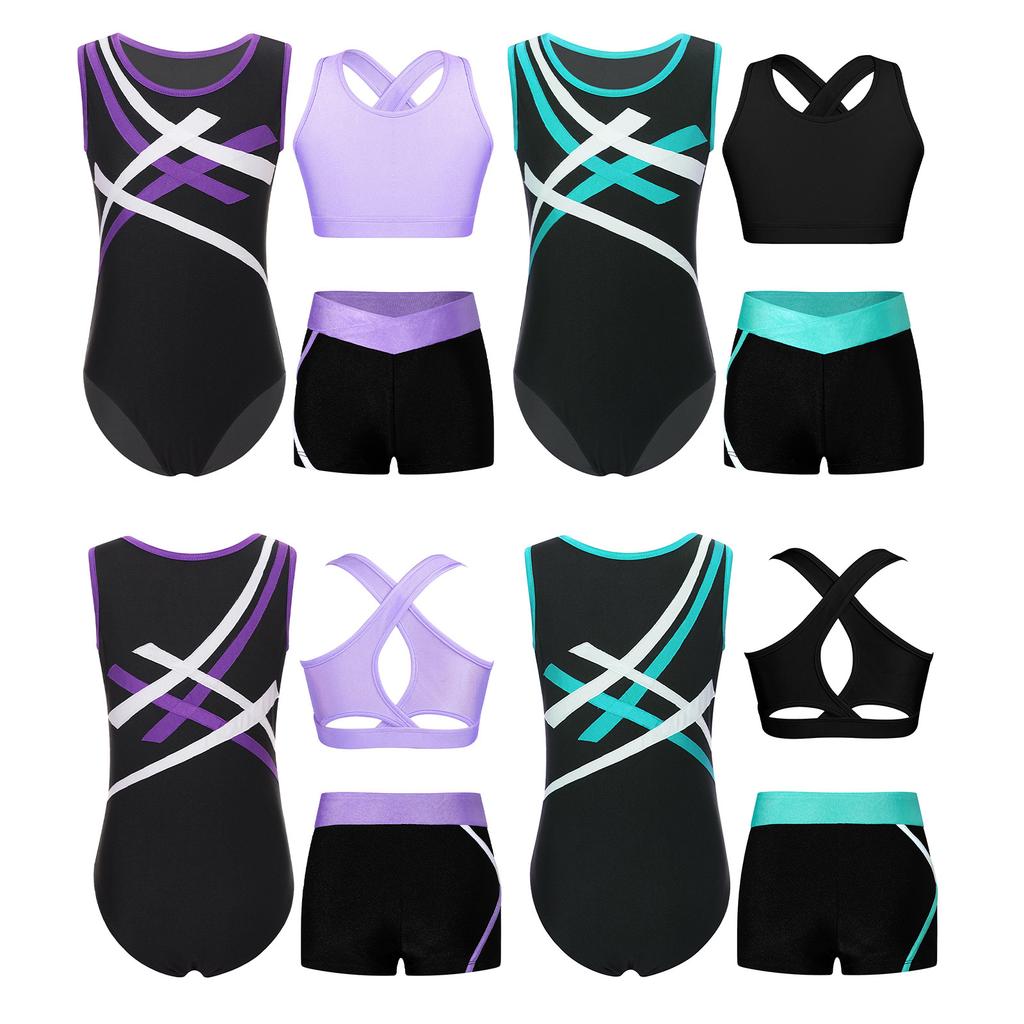 Детские гимнастические купальники без рукавов, комбинезон + шорты, со стразами, блестящие металлические, костюмы для балета, танцевальная одежда для детей