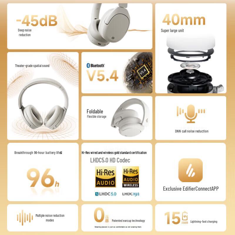 Edifier Беспроводные Bluetooth-наушники W830NB с активным шумоподавлением