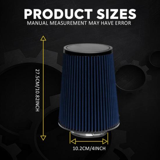 4" Truck Long Performance High Flow Cold Air Intake Cone Dry Filter Blue EXV