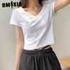 Yozgi paxtali qisqa yengli futbolka ayollar uchun qisqa oq asosli ko'ylak nishli slim-fit qisqartirilgan top keng