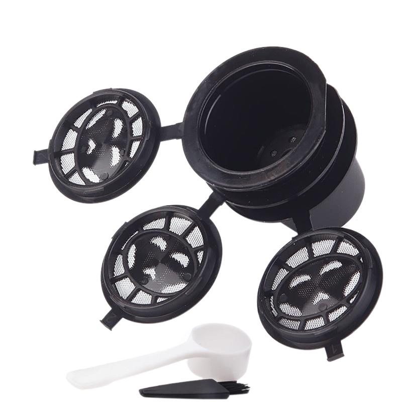 3 Piece Reusable Refillable Coffee Capsule Filters for Nespresso with Spoon and Brush 20ML.
