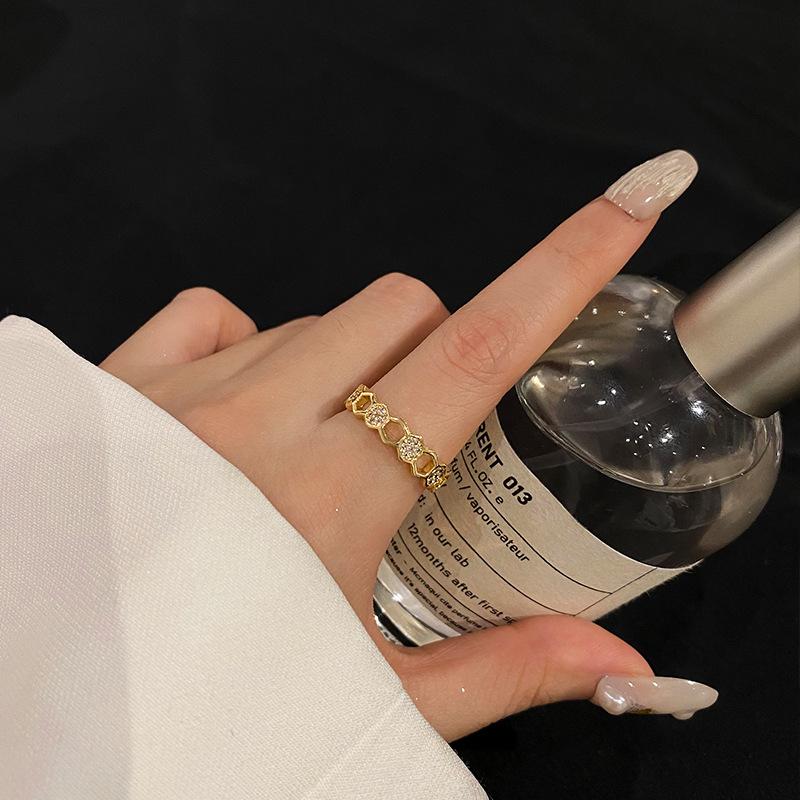 Кольцо в виде сот с полым бриллиантом, открытое кольцо, регулируемое, уникальное, легкое, роскошное, высокочувствительное кольцо