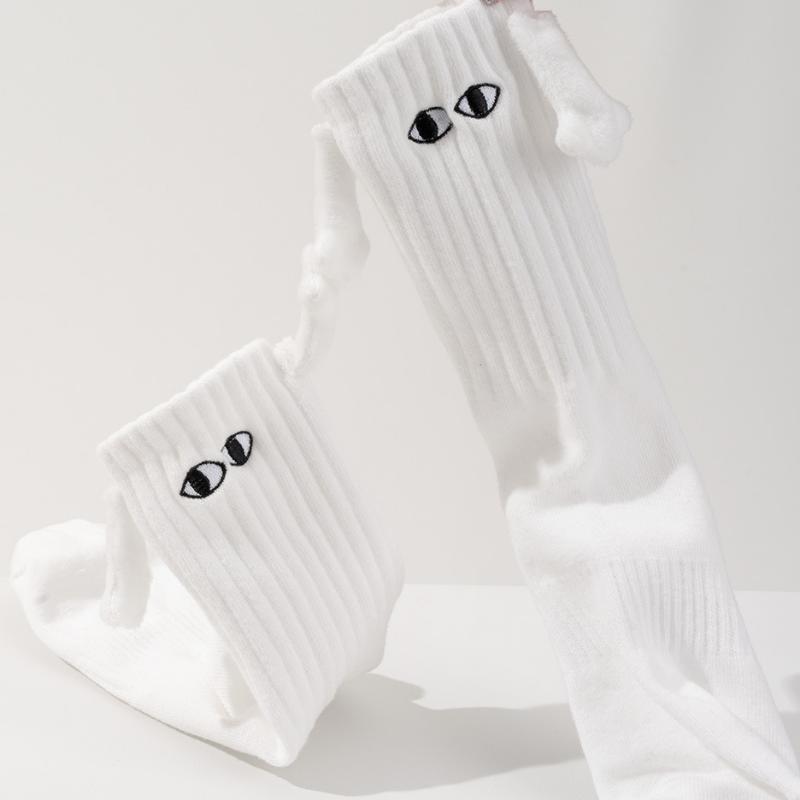 Забавные магнитные носки средней длины унисекс, женские милые хлопковые носки, держащиеся за руки, носки для пар, подруг