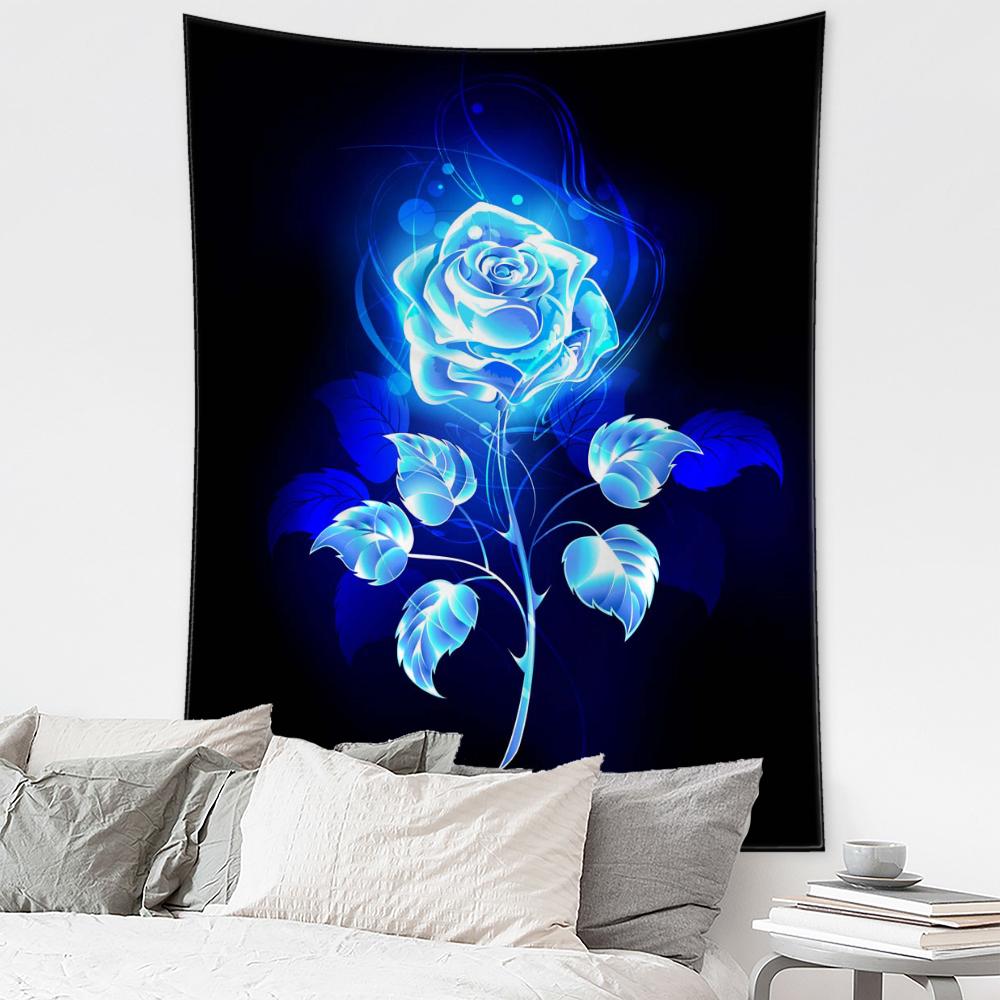 Голубая Роза Гобелен Настенный Цветочный Искусства Богемный Хиппи Простая Эстетическая Комната Спальня Домашний Декор Фон Ткань