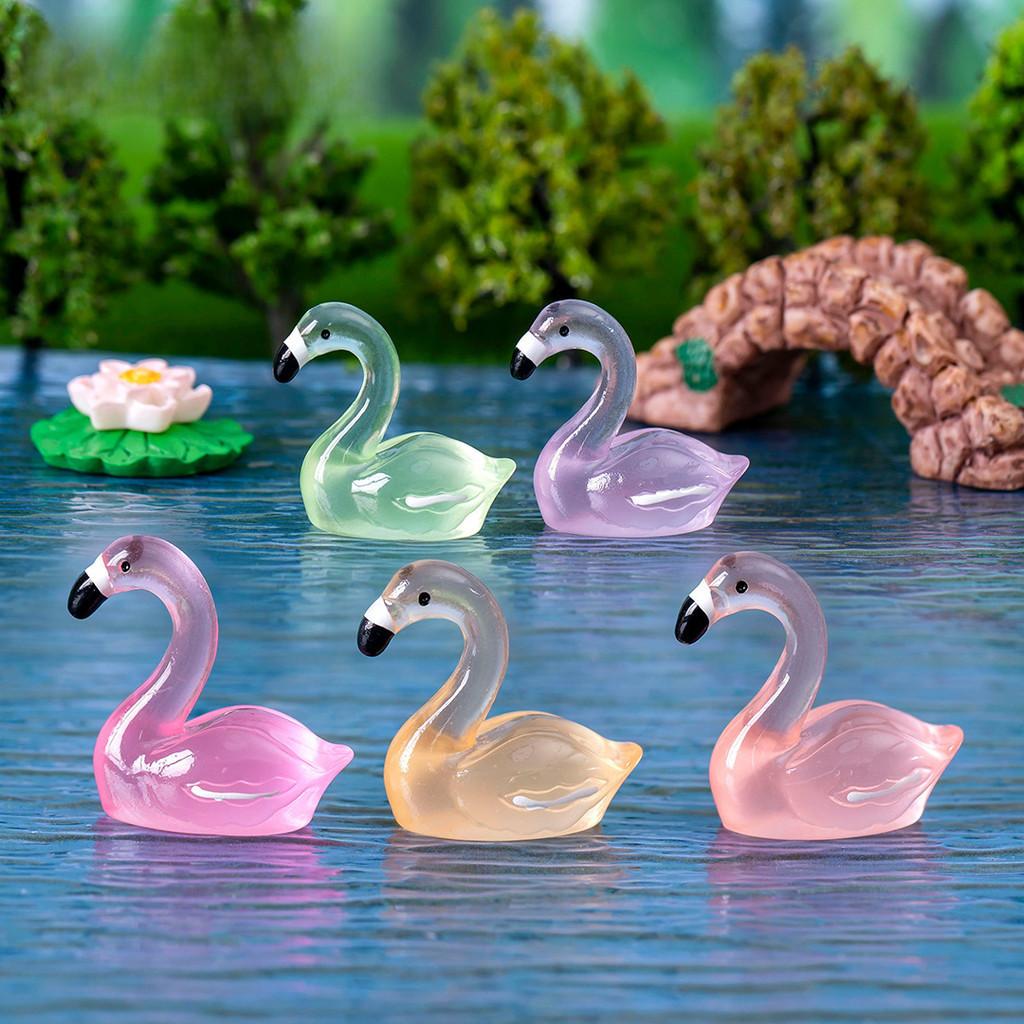 Creative Night Light Pink Flamingo Resin Ornament Cute Luminous Figurine For Desk