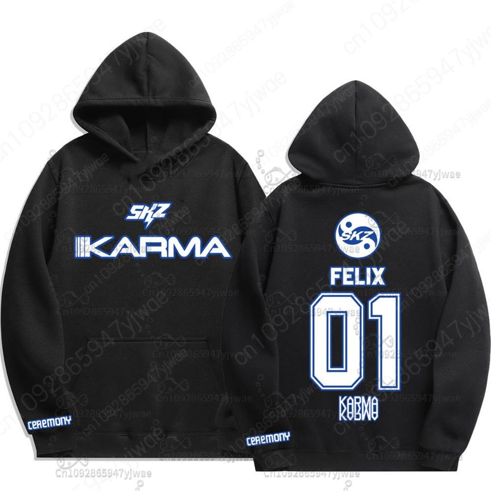 KPOP KARMA Oversized Hoodie Felix&Hyunjin Print Kid'S Harajuku Sweatshirt Streetwear Hip Hop Pullover Clothing Adult'S Hooded