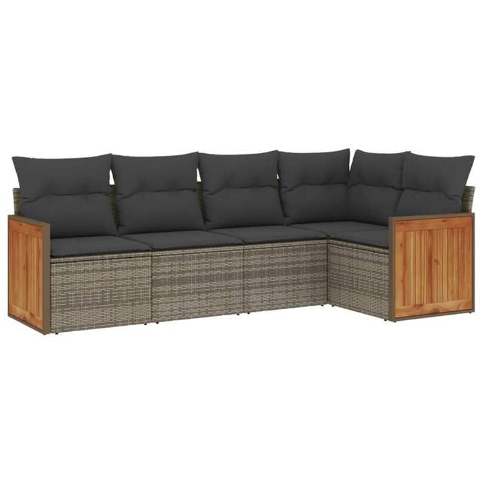 VidaXL Salon de Jardin avec Coussins 5 pcs, Canapés de Terrasse, Ensemble de Meubles de Patio, Mobilier d'Extérieur, Gris 3260030
