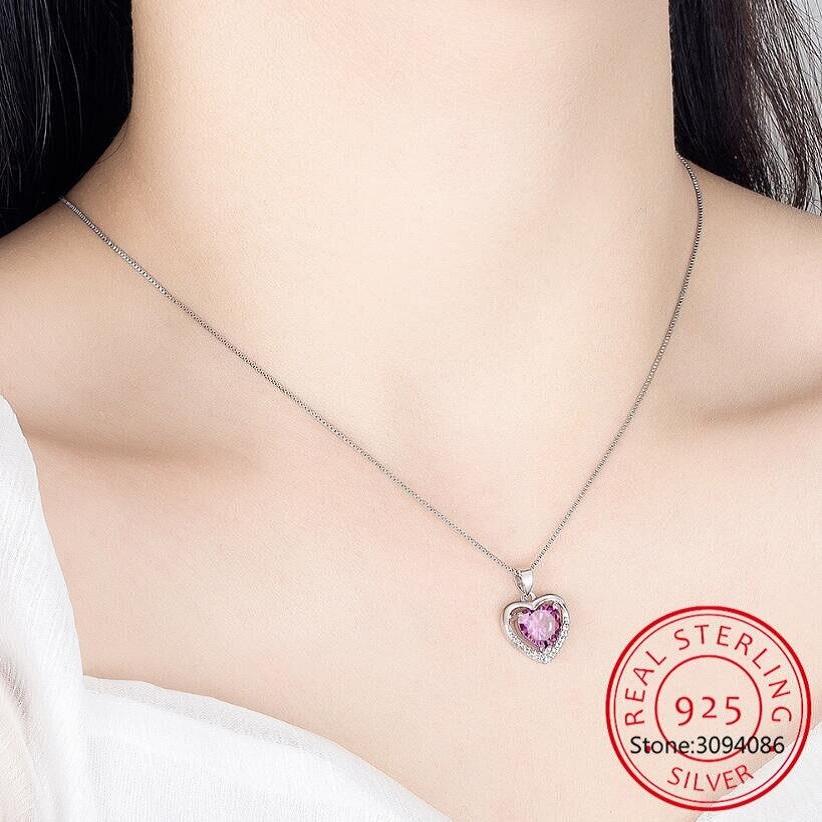 Color Necklaces Women Girlfriend Wife Souvenir Present Jewelry Love Heart Zircon Stone Crystalline Pendant Necklaces Colar De Prata