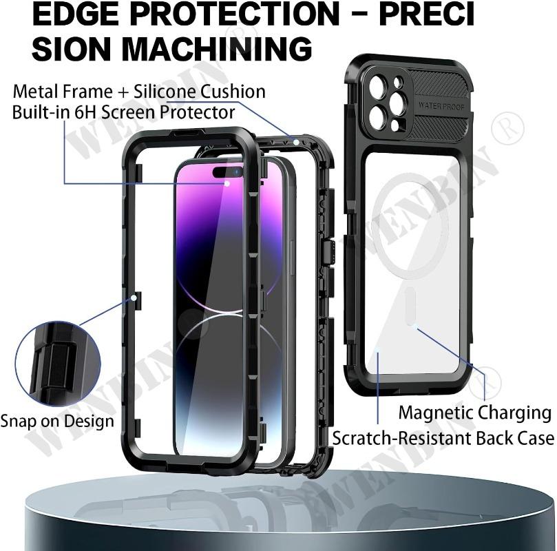Роскошный металлический водонепроницаемый чехол для iPhone 15 Pro Max 15 Plus со встроенной защитой экрана, прочный военный чехол для защиты от падений