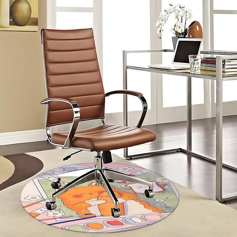 1pc Anime Design Round Carpet Cute Cat and Bread Friends Office Chair Mat, Non Slip Rug for Home Decor, All Seasons