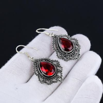 Серьги с красным гранатом, серьги с драгоценными камнями, старинные серебряные серьги с красным гранатом, ювелирные изделия из серебра 925 пробы, серьги с драгоценными камнями для нее