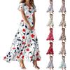 Women's Summer Casual Fashion Print Color Dresses V-Neck Short Sleeve Dresses