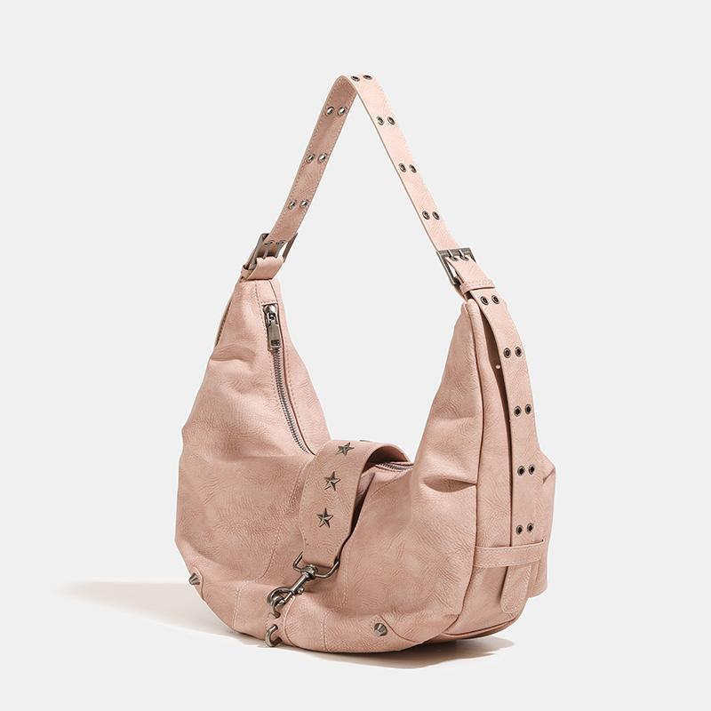 Большие вместительные сумки-тоуты в форме полумесяца для женщин, роскошные дизайнерские сумки и кошельки, новые в винтажном стиле, сумка через плечо с заклепками