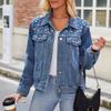 Женская мода Свободная джинсовая короткая куртка Куртка Топ с длинными рукавами Женская