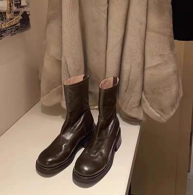 Вымытая лошадиная кожа виноградная мать, те же челси на толстой подошве, женские британские мартинсы на толстом каблуке, осенне-зимние короткие ботинки