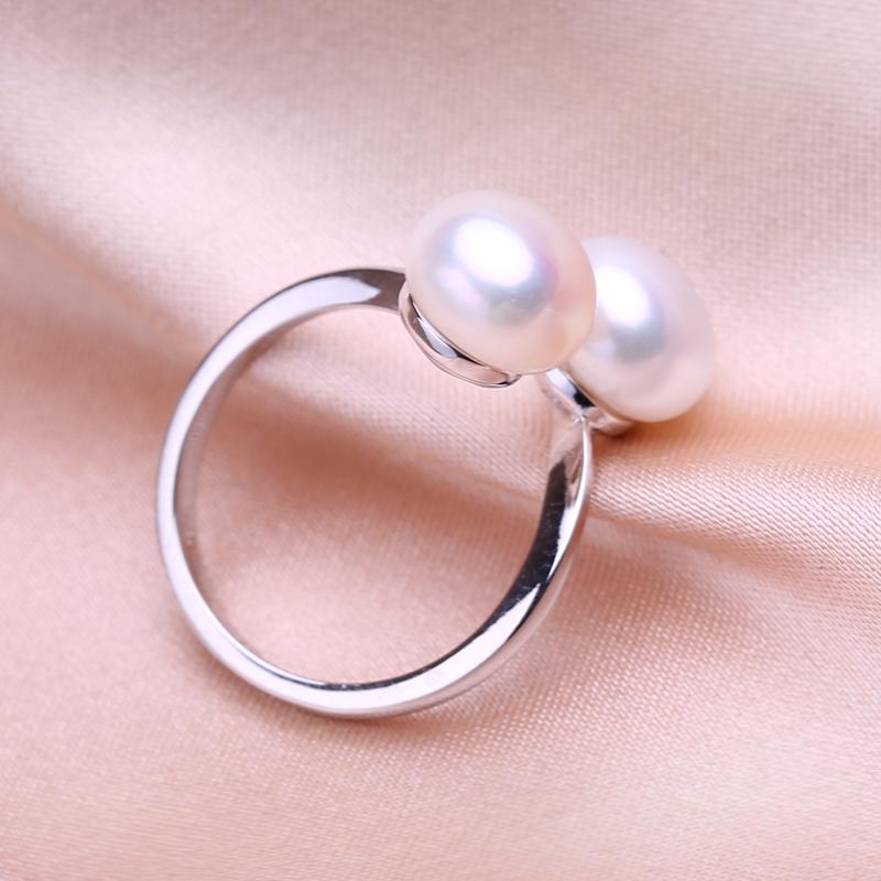 seniko Double Natural Freshwater Pearl Rings For Women Fashion Female Ring Pearl Jewelry Adjustable Ring