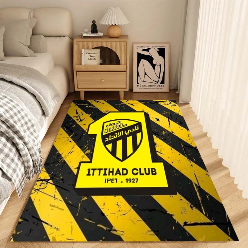 Football-Themed Al-Ittihad Club Cartoon Rug/Floor Mat — Suitable for Bedrooms, Living Rooms, Sofa Areas, and Home Entryways; Lar