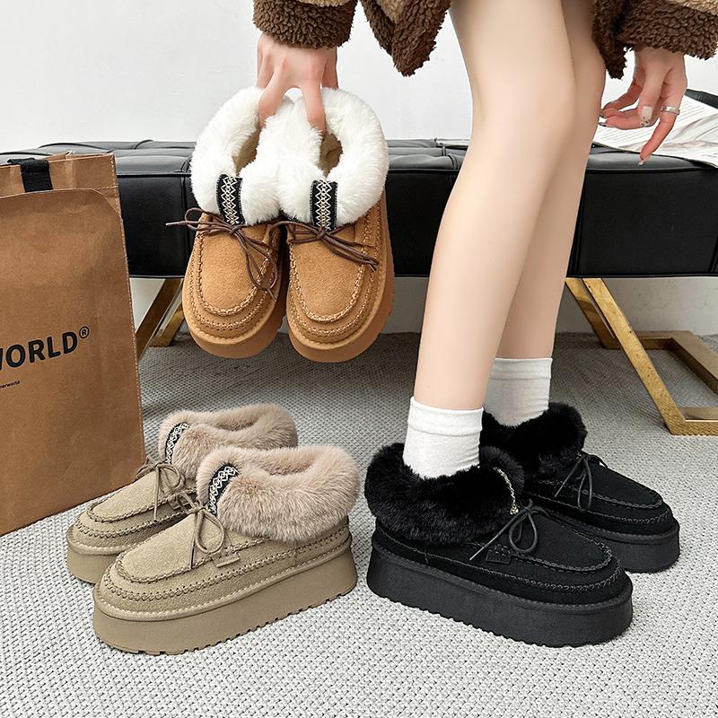 Зимние ботинки для женщин, искусственный мех, платформа, шнуровка, пушистый мех, лыжные ботинки, женская повседневная теплая хлопковая обувь для отдыха на открытом воздухе