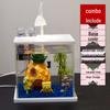 Mini Ultra-White Glass Fish Tank with Rose Light - Transparent Betta Tropical Fish Eco-Tank