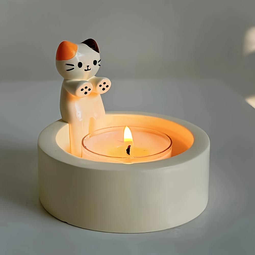 1 шт. Керамический подсвечник в виде котенка WhimsyCat - Энкаустическая отделка, настольный декор на животную тематику для Рождества, Хэллоуина, Пасхи, Дня благодарения, Дня святого Валентина